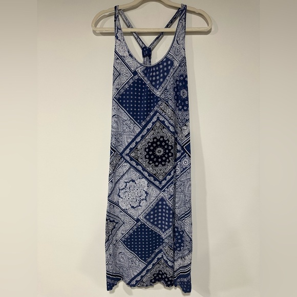 LAUREN Ralph Lauren Summer Racerback White & Blue Bandana Print Dress Large - Picture 1 of 5